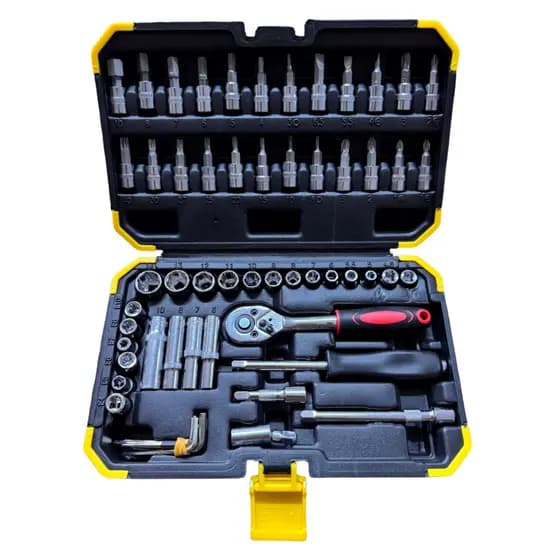 Jogo de Soquete Kit 57 Peças 1/4 Catraca Ferramentas e Maleta Reversível Aço CRV
