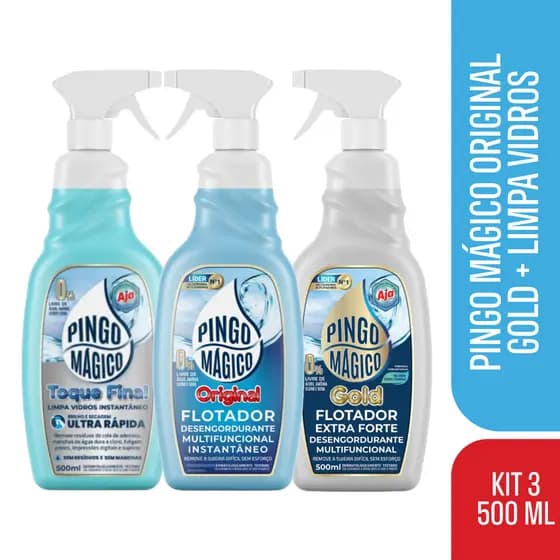 Kit Pingo Mágico Original Flotador + Pingo Mágico Gold + Pingo Mágico Limpa Vidros Toque Final