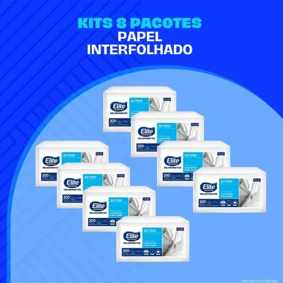 Papel Toalha Folha Dupla Interfolhado Elite Professional Plus Cx Fechada com 8 Pacotes a 2 pacotes 207210