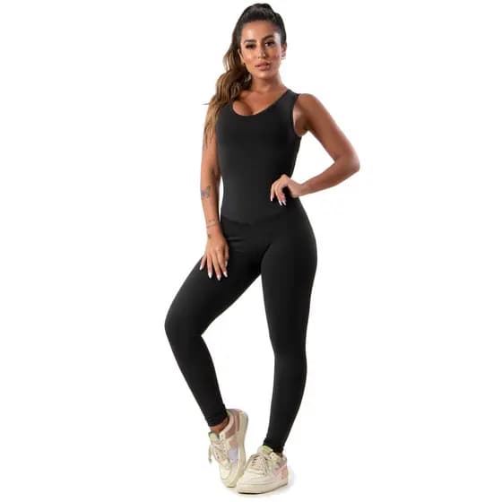 Macacão Feminino Longo Costas Aberta Fitness Academia