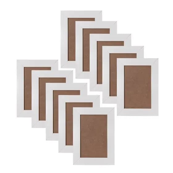 Kit 10 Porta-Retratos 10x15 cm – Moldura Branca e Preta com Vidro, Ideal para Decoração