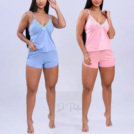 Kit Pijama Baby Doll Malha Fria Tecido Fresquinho Roupa De Dormir Molinho Confortavel Langerie Sensual Detalhe em Renda