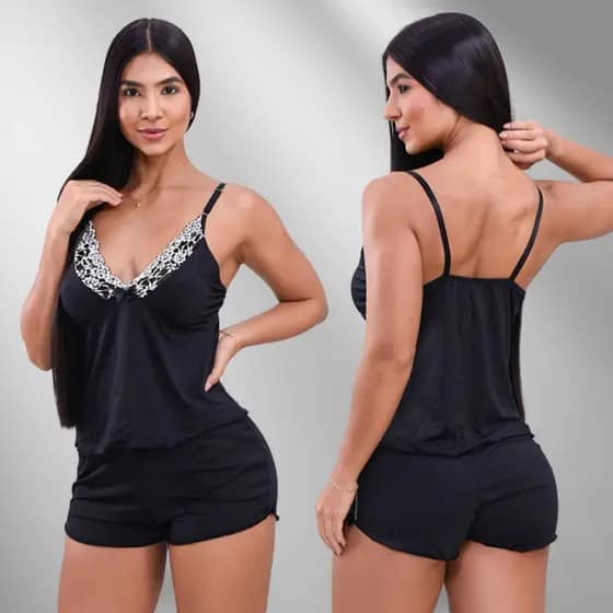 Pijama Baby Doll Malha Fria Tecido Fresquinho Roupa De Dormir Molinho Liganete Confortavel Sensual Detalhe em Renda
