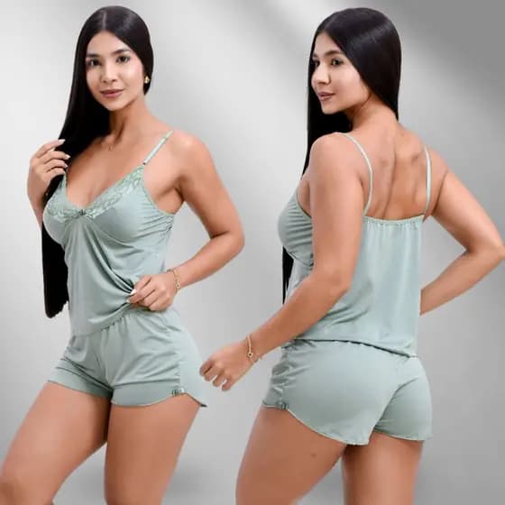 Pijama Baby Doll Alça de Regulagem Roupa De Dormir Molinho Pijama Confortavel Sensual Tecido Fresquinho Detalhe em Renda