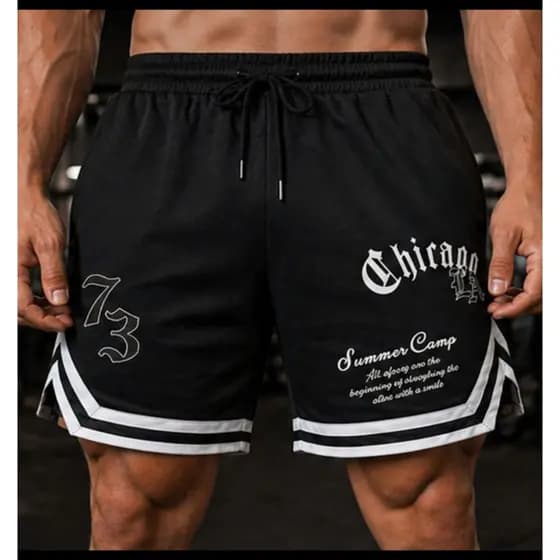 Short Masculino Academia Dry Fit Furadinho Estilo Chicago 73 Bermuda Esportiva Treino Confortavel