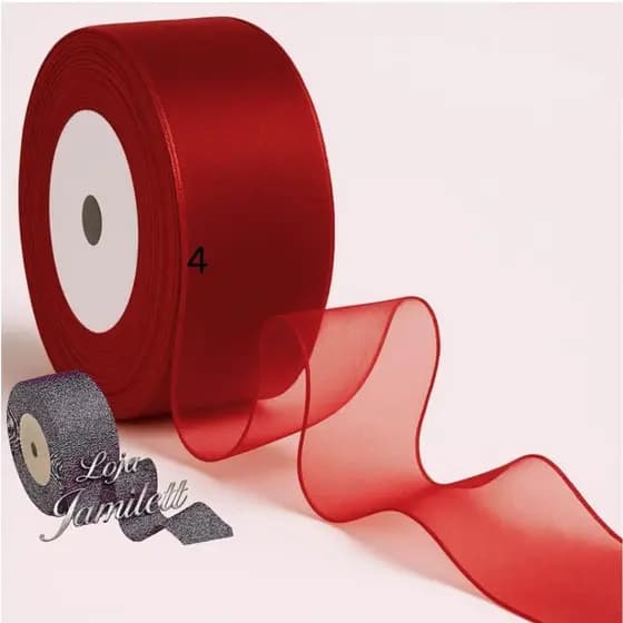 Fita de Organza Voal N°9 - 38mm Rolo com 45 Metros Para Laços, Artesanato e Decoração