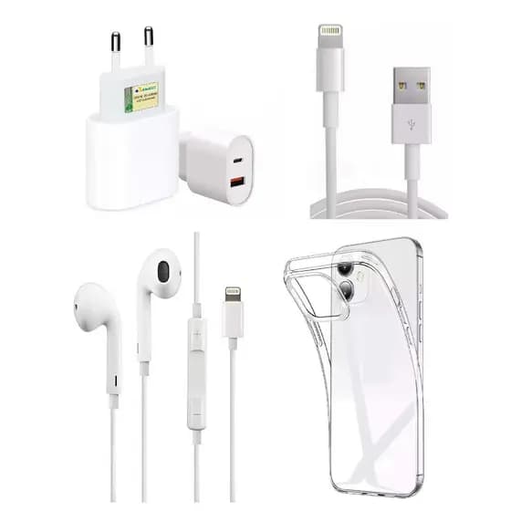 Kit P/iPhone: Carregador Turbo 40w+ Fone Ouvido +Capinha Silicone p/Iphone 11 12 13 14 15 16