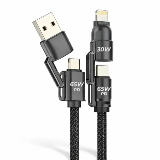 Cabo Usb 1,5 Metros 65w Carregador Turbo 4 Em 1 Tipo C Super Rápido Compatível iPhone 6 7 8 Plus X Xr 11 12 13 14 15 16
