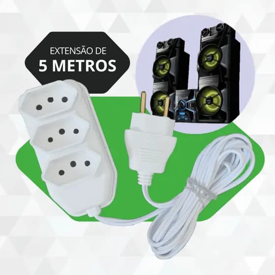 Extensão Elétrica Branco e Preto 5 Metros Extensão Tomadas Compacta