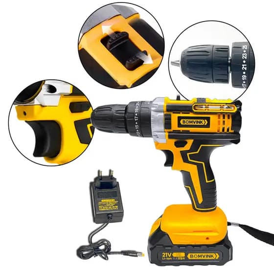 Parafusadeira Furadeira a Bateria 21V com LED e Acessórios