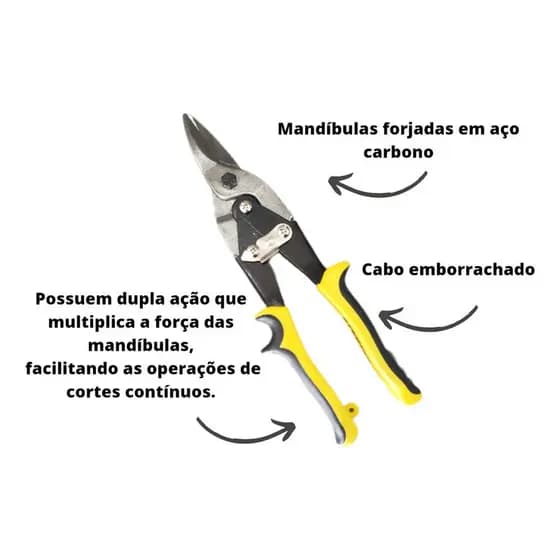 Tesoura Aviação Corte Reto Chapa Ferro Aço Inox Profissional 25cm