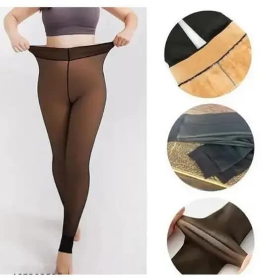 Meia Calça Térmica cinco cors Forrada Peluciada Translúcida de Lã Plus size Legging Grossa Inverno