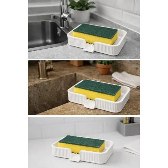 Kit Organizador de Pia Porta Detergente e Porta Bucha Branco Moderno
