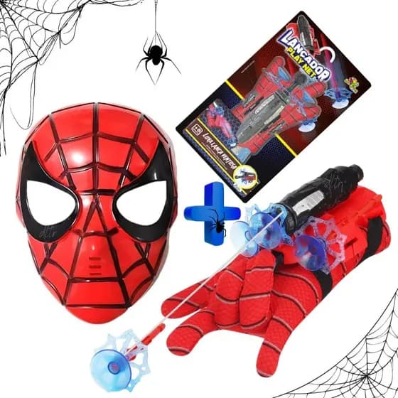 Luva Lança Teia + Máscara Homem Aranha Infantil Brinquedo Spider Man Herói Lançador