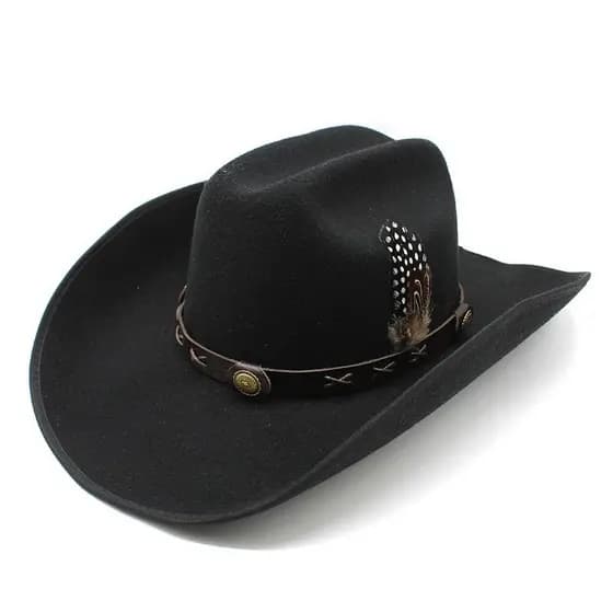 Moda ocidental cowboy cavaleiro chapéu estilo Country chapéu de lã de alta qualidade preto branco 9.5cm borda coberta ca