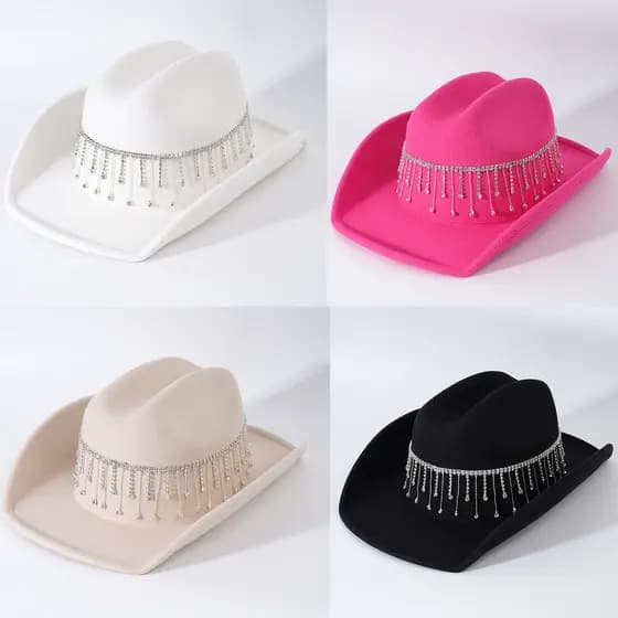 Chapéu de Cowboy unissex para mulheres, de alta qualidade, strass, borla, acessórios, chapéu, aba grande, Jazz, chapéu s
