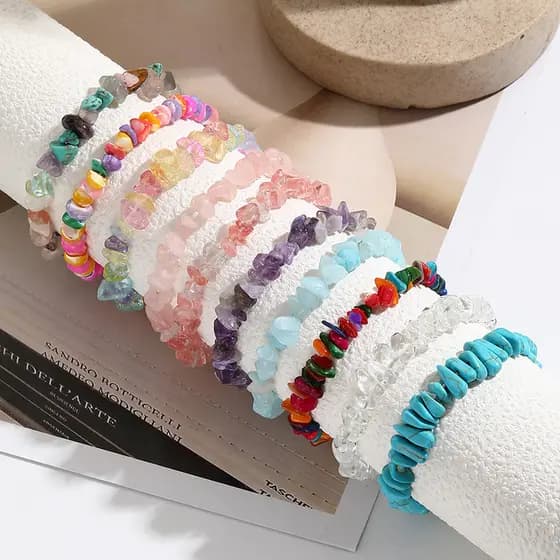 Moda feminina pulseira de cascalho boêmio colorido verão jóias pedra Natural pulseira elástica