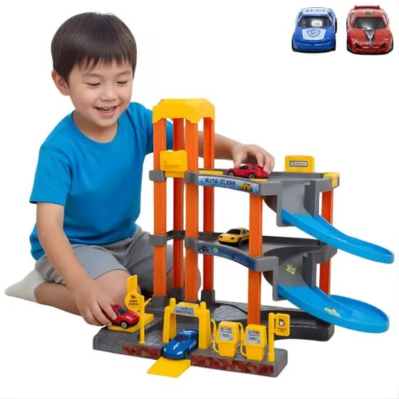 Pista de Carrinhos Garagem Infantil 3 Andares Estacionamento de Brinquedo Com 2 Carros