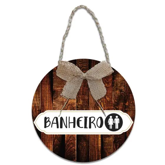 Placa de porta Guirlanda redonda MDF Lavabo Banheiro Sanitários Feminino Masculino Madeira 30cm