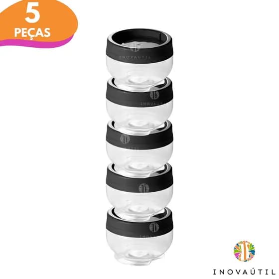 Porta Tempero Empilhável Kit 5 Potes 155ml Organizador de Condimentos Gire e Trave C/Tampa Rosca