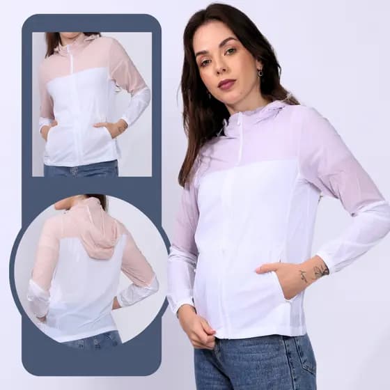 Casaco Corta Vento Feminina Roxo e Rosê Capuz Removivel Impermeável Anti-odor Tecido Respirável