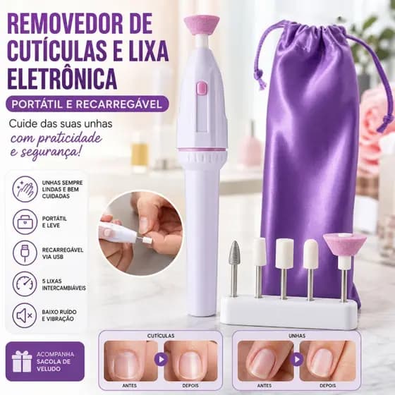 Removedor De Cutículas E Lixa Eletrônica Portátil Lixadeira Unha Elétrica Profissional ROXA PACOTE
