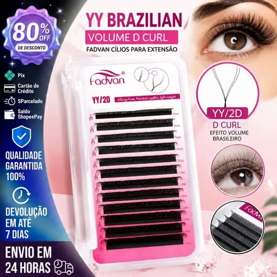 Cílios Fadvan YY volume Brasileiro Curvatura D para Extensão de Cílios fio a fio envio imediato