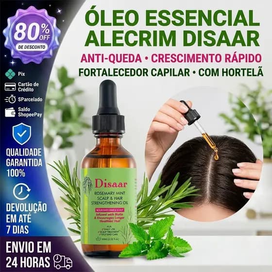 Óleo Essencial Disaar Alecrim Anti-Queda Crescimento Rápido Fortalecedor Capilar com Hortelã
