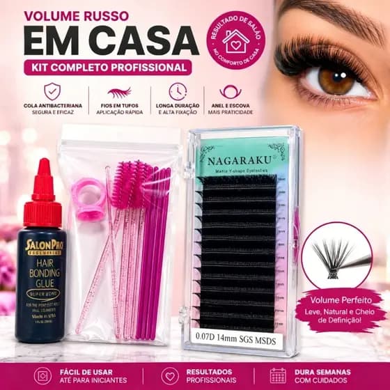 Volume YY ílios em Casa–Cola Profissional Antibacteriana+Cílios em Tufos + Escova e Anel de Cola