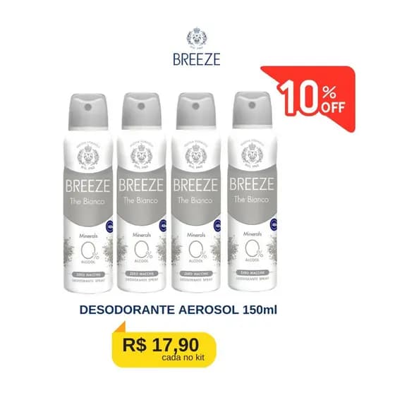 Kit Desodorante Antitranspirante Aerosol Breeze The Bianco - 150ml