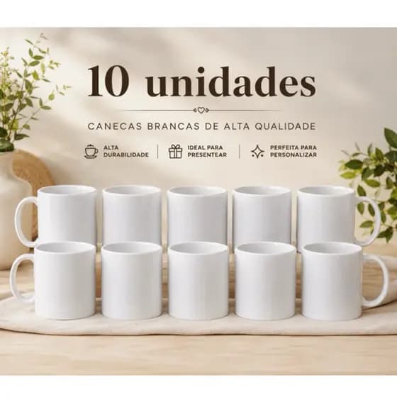 Kit 05 Canecas Grande de Plastico Polímero 440ml Branca para Sublimação Alta Qualidade