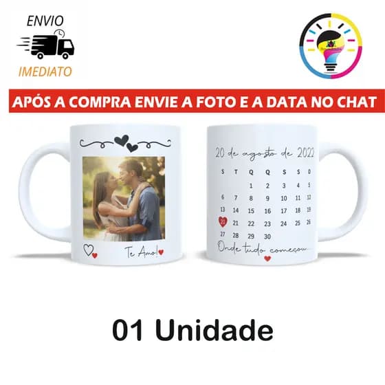 Caneca personalizada Calendário de Casamento Namoro ou Noivado - PRESENTE