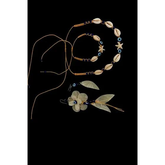 Kit De Jóias Olho Grego Brinco Pequeno Colar E Pulseira Feminino Delicado E Charmoso Praia Artesanal