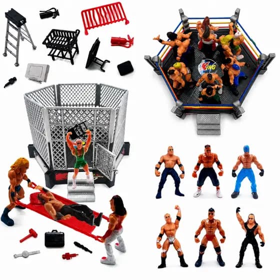 Kit 12 Bonecos de Luta + Ringue + 30 Acessórios Bonequinhos de brinquedo ufc