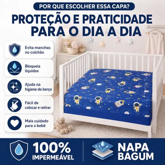 Capa Protetora Para Berço Colchão Impermeável Anti Xixi Com Ziper