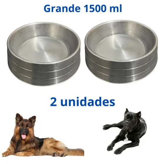 Kit 2 Comedouro Cachorro Alumínio Pesado Polido 1500 ml Grande