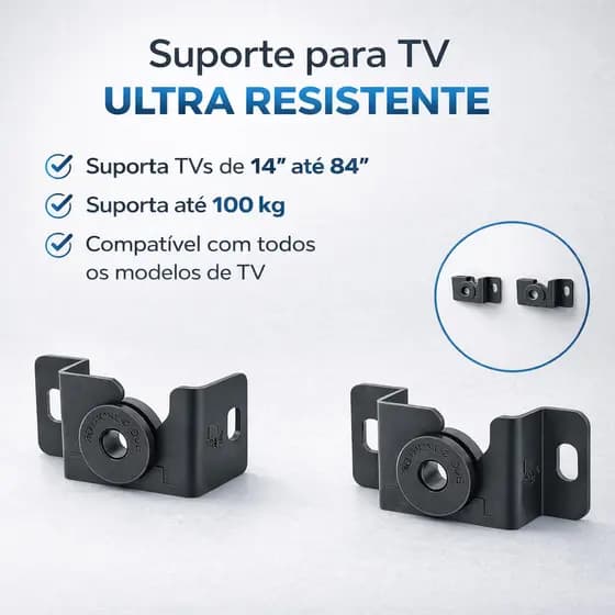 Suporte Fixo TV Parede Universal 14 a 84 Pol Suporta 100kg Smart LED LCD 4K Compatível Todas Marcas PPT