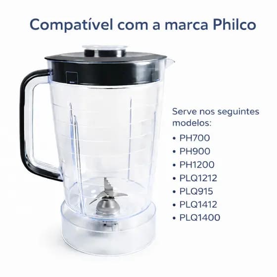 Copo De Liquidificador Para Philco Ph900 / Ph1200 / Plq 1212 Cristal Resistente Preto-Vermelho