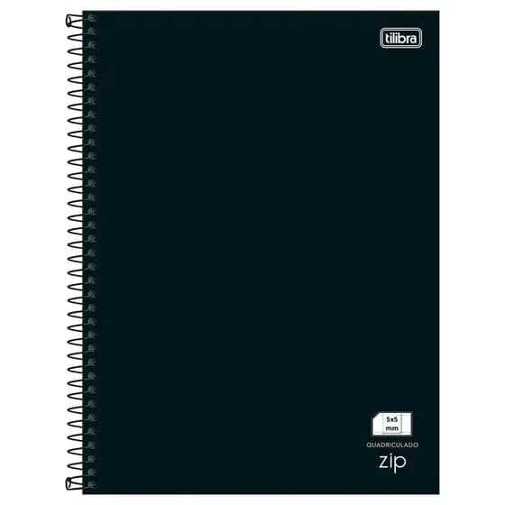Caderno Quadriculado 5x5 mm Espiral Capa Dura Universitário Zip Preto 48 Folhas Tilibra