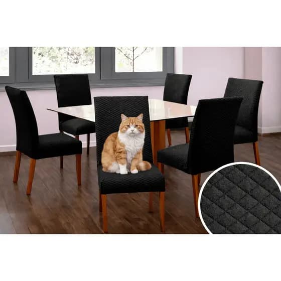 Kit com 4 ou 6 Capas de Cadeira de Jantar Matelada Acolchoada Anti Arranhão Protetora Luxo Ajustável