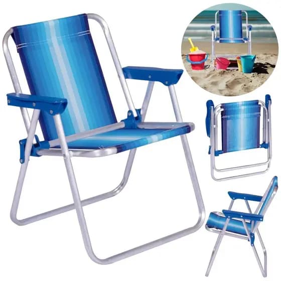 Cadeira Para Crianças Praia Lazer Rancho Infantil Mor Alta Dobravel em Aluminio Azul