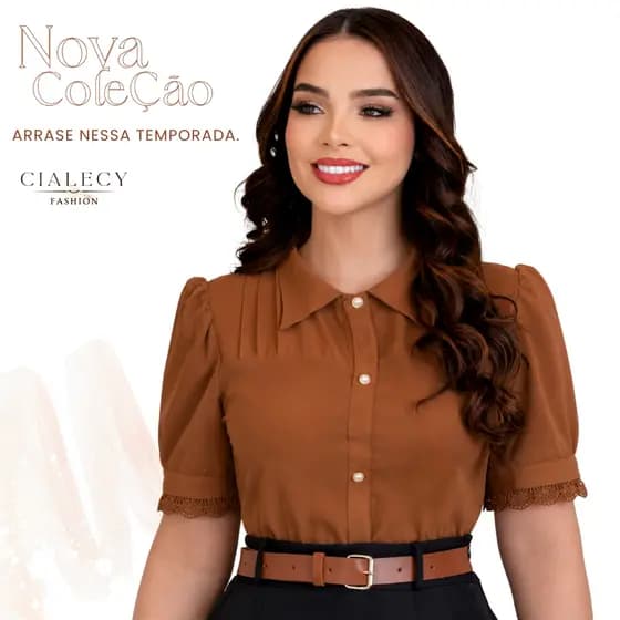 Blusa Feminina Camisa Manga Bufante com Renda e Botão Pérola Moda Evangélica Social Elegante