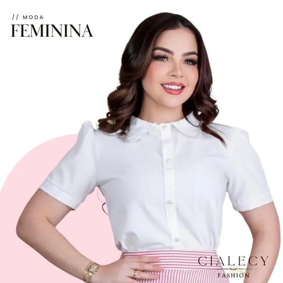Camisa Moda Evangelica Feminina Blusa Manga Curta Elegante Básica Social Crepinho Seda Tendencia