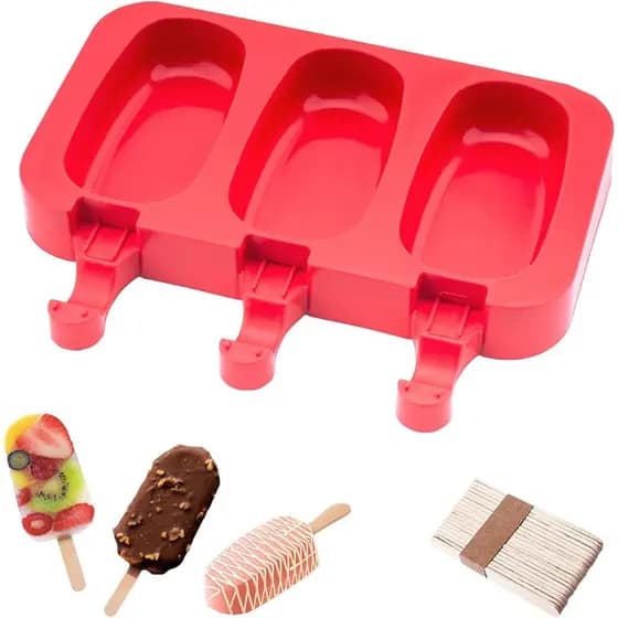 Forma Molde Para Sorvete Picolé Silicone C/ Tampas E 50 Palito Empilhavel
