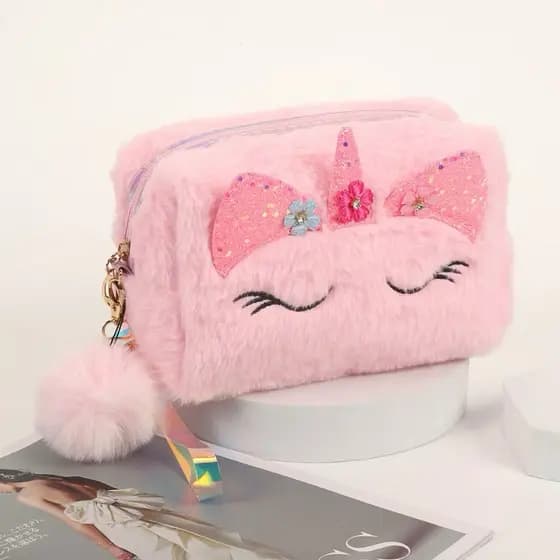 Bolsa Estojo com Design de Gato Fofo com Pompom