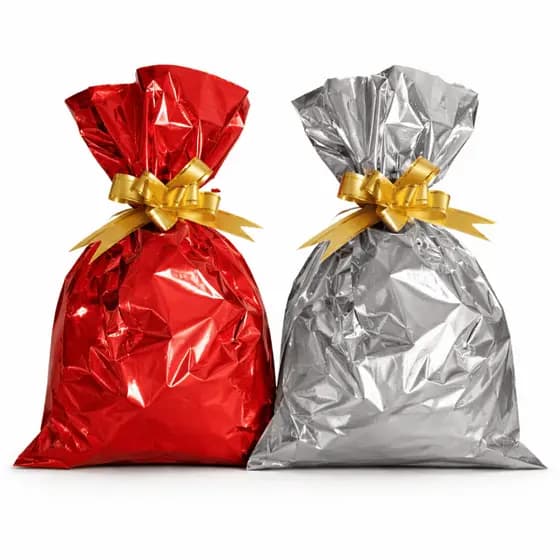 Kit 50 Sacos Metalizados 20x30 para Presente + 50 Laços Mágicos Sortidos | Saquinho Surpresa para Festa e Embrulho