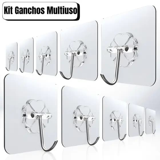 KIT Até 20 Kit Ganchos Adesivos Transparentes Multiuso Doméstico – Suporte Forte para Parede, Cozinha e Banheiro Casa ar