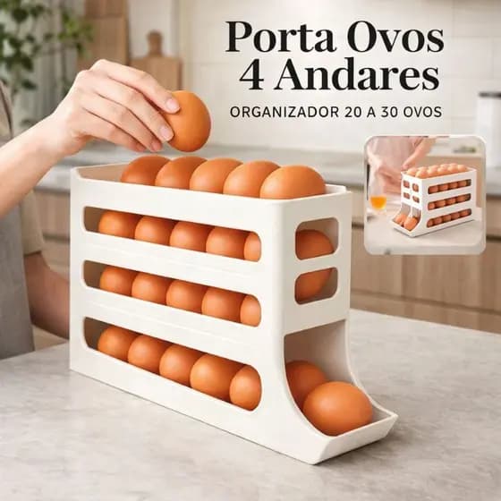 Kit Até 2 Porta Ovos Rolante 4 Andares Organizador Premium para Geladeira Capacidade 30 Ovos