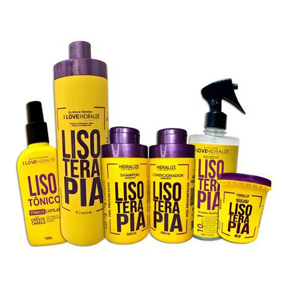 Kit 6 em 1 Lisoterapia Progressiva Shampoo Condicionador Protetor Térmico Tônico Capilar e Máscara