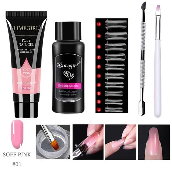 Kit Poligel Alongamento Unha 5 PÇS Polygel 15g+Molde 20 PÇ+ MONOMER + Pincel + Espatula